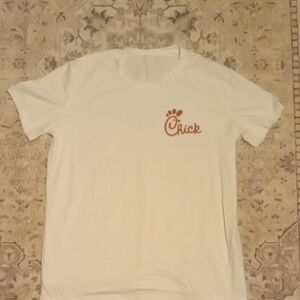 White Tee with Red 'Chick' Logo